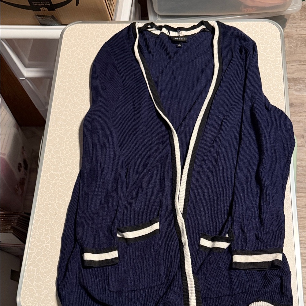 Torrid Navy Cardigan with Cream Accents